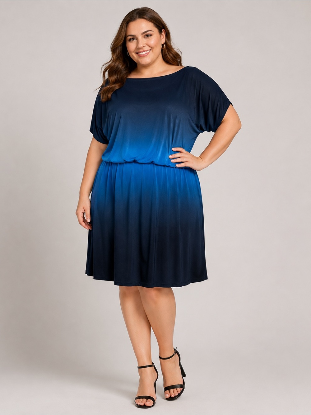 Midnight Velvet Navy to Teal Ombre Midi Dress